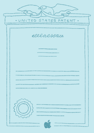 En el mismo dibujo, aparece una ilustración de una concesión de patente.