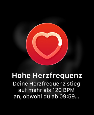 Mitteilung bei hoher Herzfrequenz, weißer Umriss eines Herzsymbols in rotem Kreis