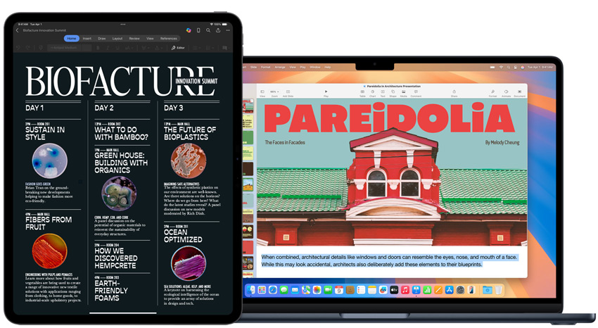 En iPad og en MacBook viser skoleoppgaver.