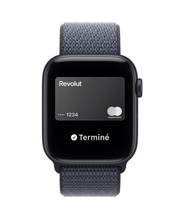 Apple Watch SE 3, boîtier en aluminium, minuit, Apple Pay dans Cartes d’Apple, côté droit, Digital Crown, bracelet, Boucle Sport, bleu maritime