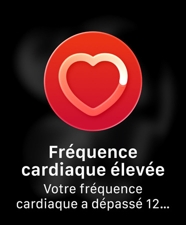 Notification de fréquence cardiaque, cercle rouge, icône de cœur centrée