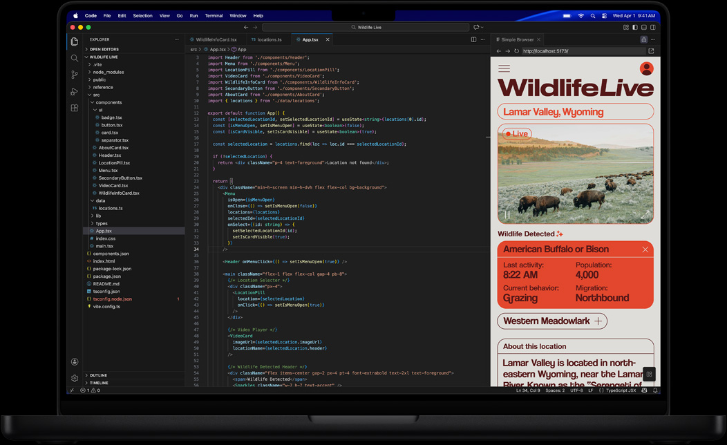 App programozása a Visual Studio Code használatával egy MacBook Pro kijelzőjén