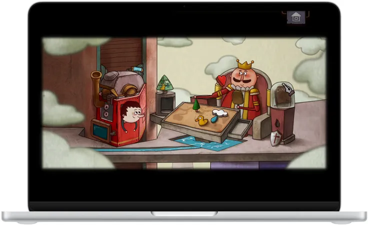 MacBook Neo, warna silver, layar menampilkan adegan dari game Oceanhorn 3