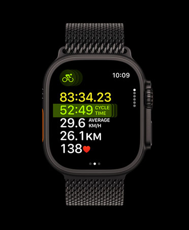 Apple Watch Ultra 3, black colour, titanium case, Multisport workout, strap, black Milanese Loop