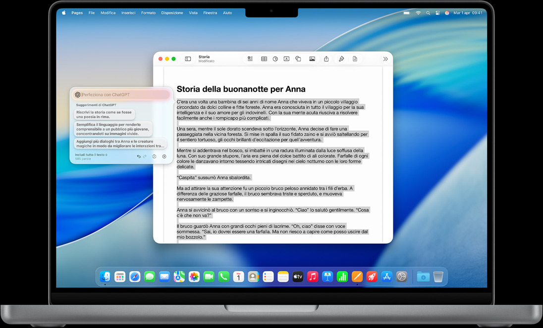 Un MacBook con la funzione Scrivi degli Strumenti di scrittura
