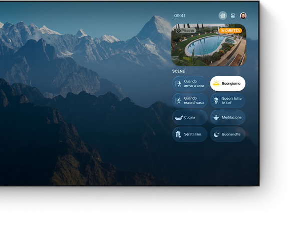L’interfaccia del Centro di Controllo di Apple TV 4K su un televisore a schermo piatto