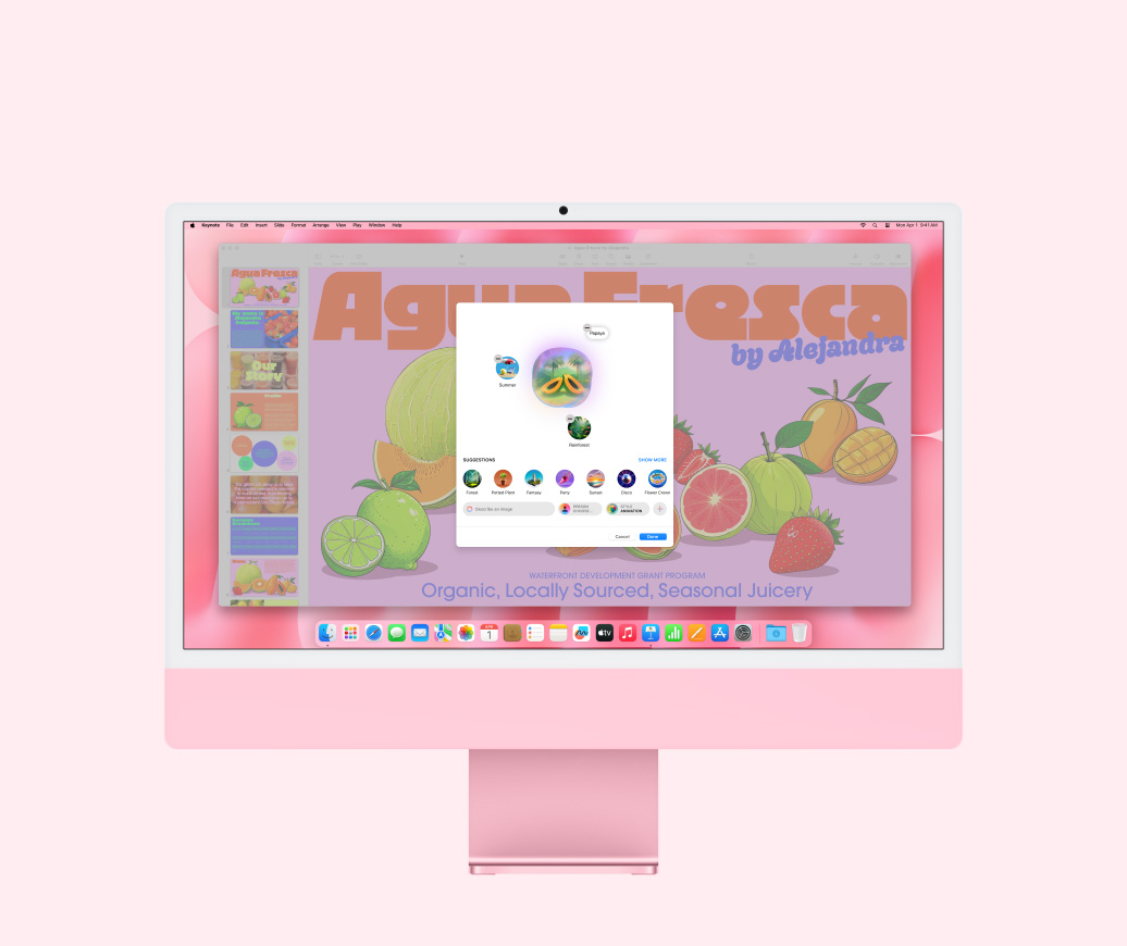 Keynote 프레젠테이션에 사용할 파파야 이미지를 생성하는 ‘Image Playground’의 모습