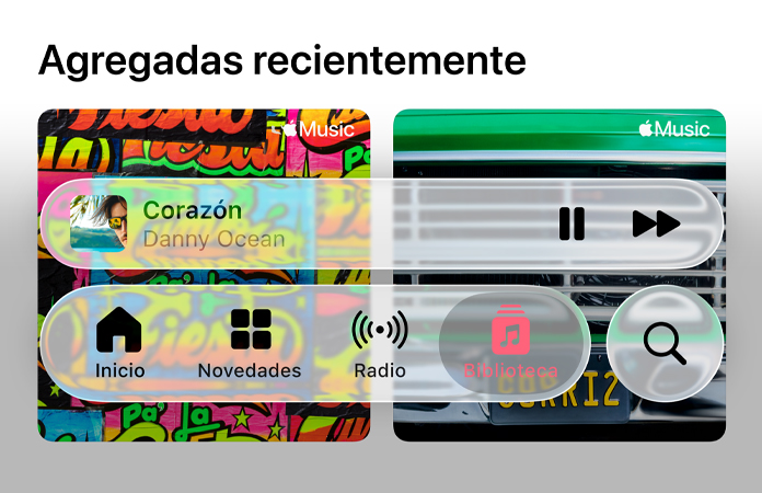 Los controles translúcidos de Apple Music refractan el fondo