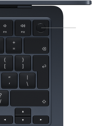 MacBook Air keyboard, top right, demonstrating the location of the Touch ID button