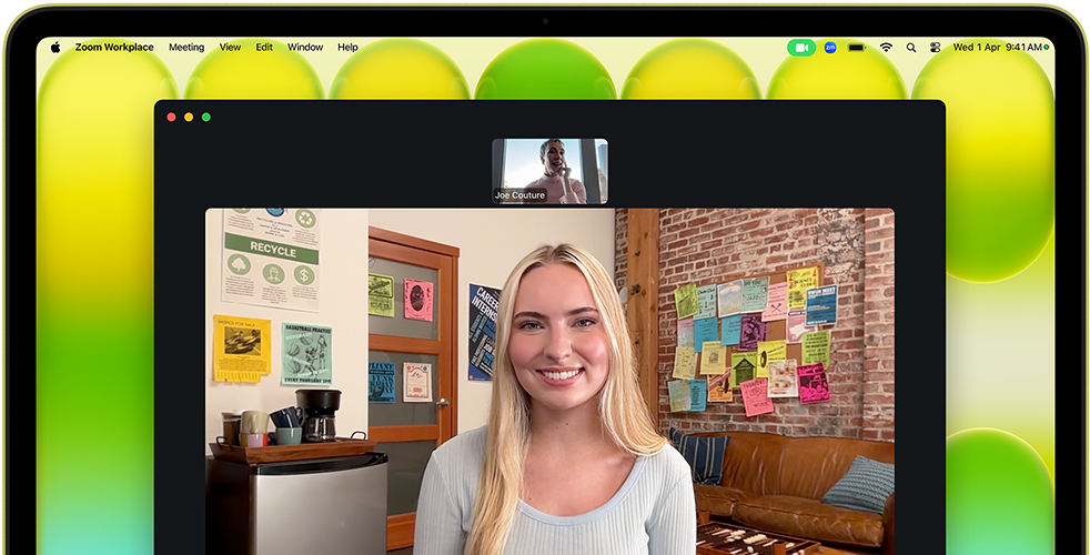 MacBook Neo, citrus color, camera located above display, FaceTime video call onscreen