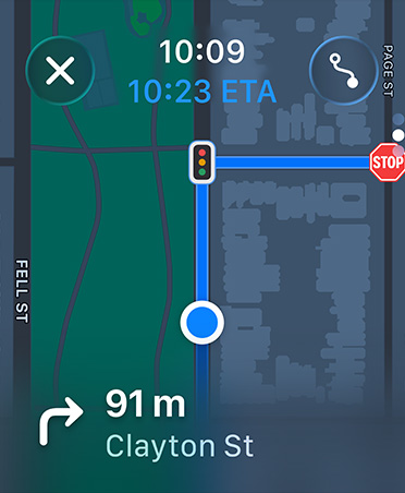 Maps app, navigation instructions appear at bottom of screen