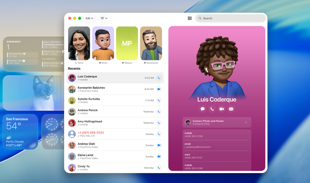 MacBook Pro, แอปโทรศัพท์เปิดอยู่, แสดงผู้ติดต่อจากการโทรล่าสุด