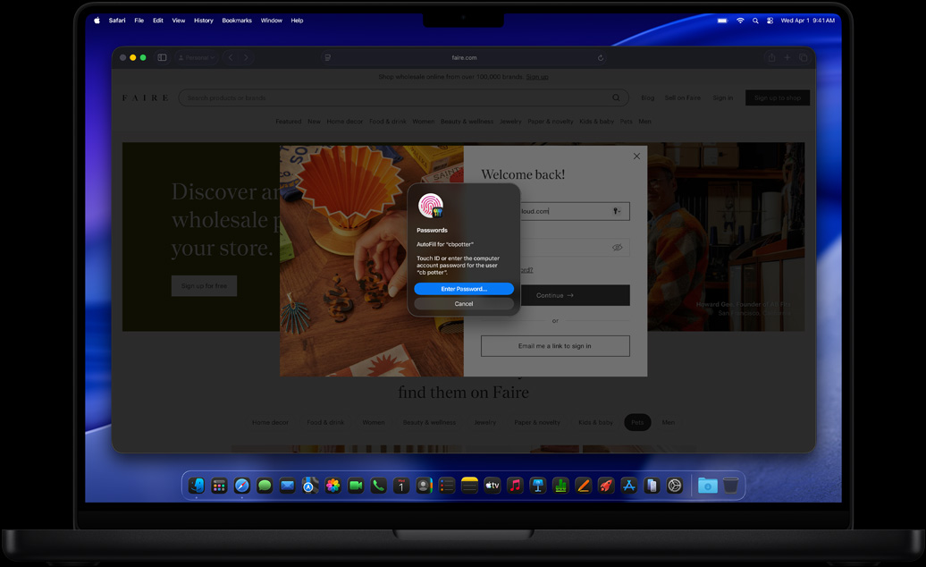 ขณะท่องเว็บใน Safari มีข้อความแจ้งให้ผู้ใช้ใช้ Touch ID เพื่อลงชื่อเข้าเว็บไซต์