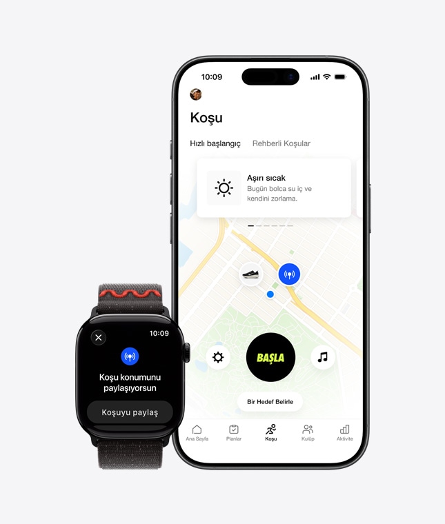 Apple Watch Series 11, konum paylaşımı ekranı, iPhone 17, Nike Run Club uygulaması açık hava koşusunu haritalandırıyor