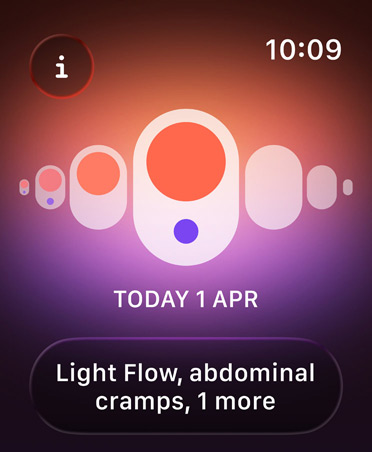 Cycle Tracking page in Health App, calendar indicates menstruation stage, light flow