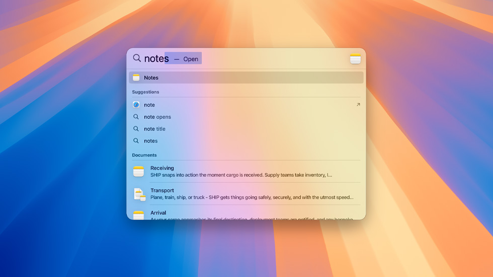 Met Spotlight wordt er gezocht naar notities.