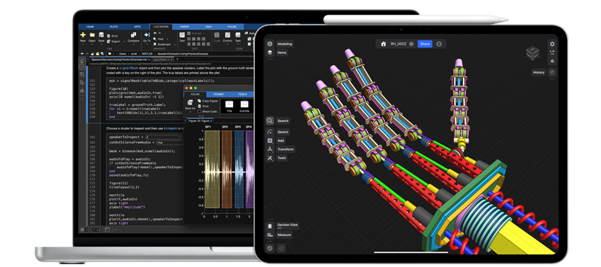 Science, technology, engineering and maths apps displayed on a MacBook and an iPad, with an Apple Pencil Pro beside the iPad.