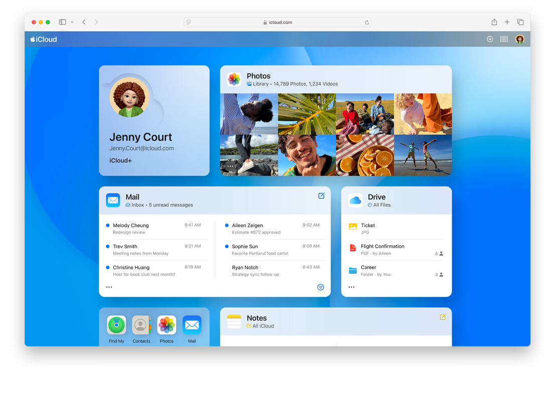 Scherm van iCloud.com