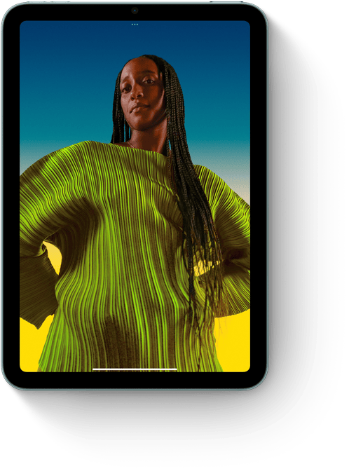 iPad mini otočený na výšku s apkou Fotky.