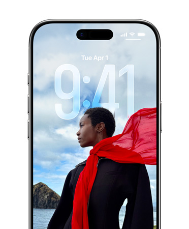 iPhonen lukitulla näytöllä näkyy aika, joka on muokattu lukitun näytön kuvaan