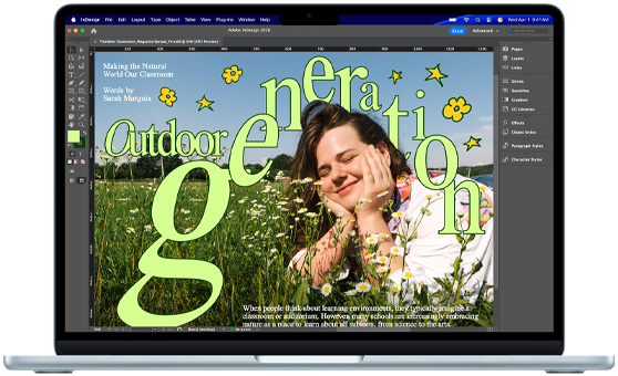 Un MacBook Air affichant un projet Adobe InDesign