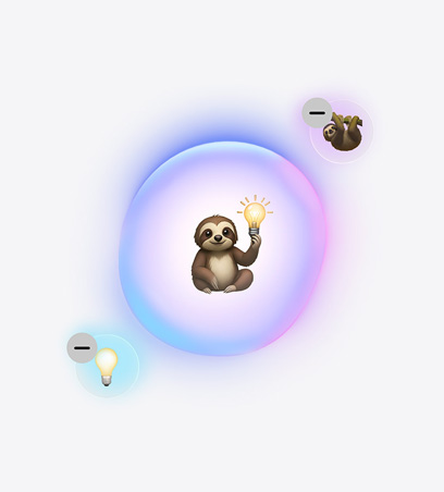 Das Genmoji Feature wird verwendet, ein Emoji eines Faultiers, das eine Glühbirne hält, daneben ein kleineres Faultier Emoji und ein Emoji einer Glühbirne