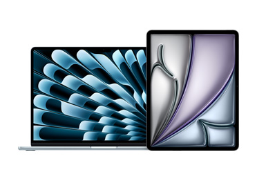 MacBook Air og iPad vises ved siden av hverandre.