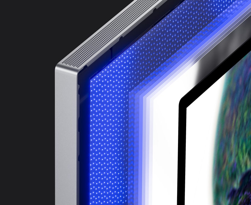 Eine Nahaufnahme der Mini-LED zeigt, wie die kleine LED Hintergrund-Beleuchtung die verschiedenen Dimmzonen erzeugt