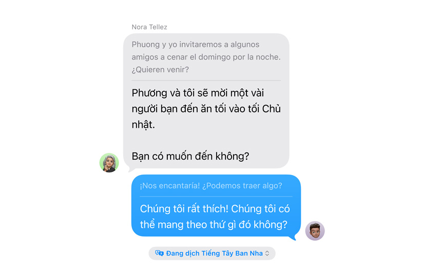 Messages app showing Live Translation